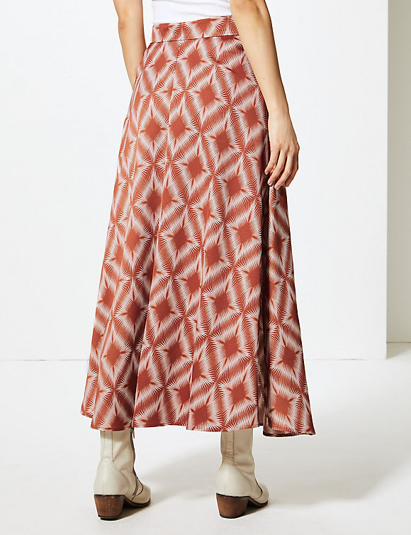 M&amp;S Collection Marks and Spencer Diamond Print Button Detailed A-Line Maxi Skirt back view