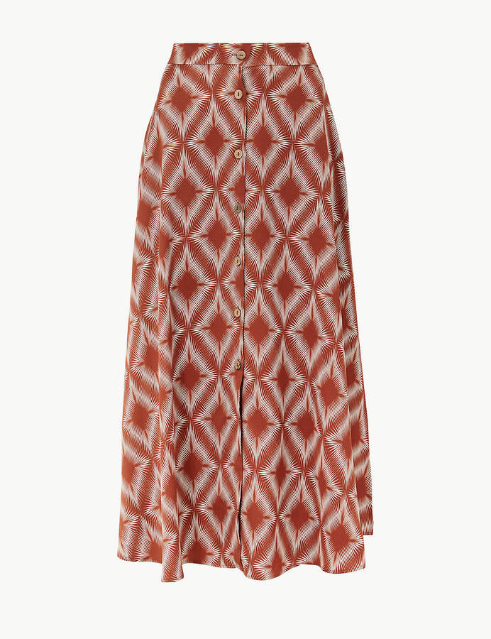 M&amp;S Collection Marks and Spencer Diamond Print Button Detailed A-Line Maxi Skirt