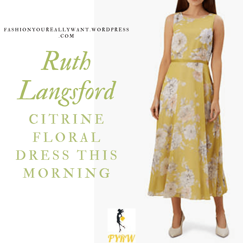 How to Find Ruth Langsford  This Morning outfit today citrine chartreuse dress white flowers blog July 2019