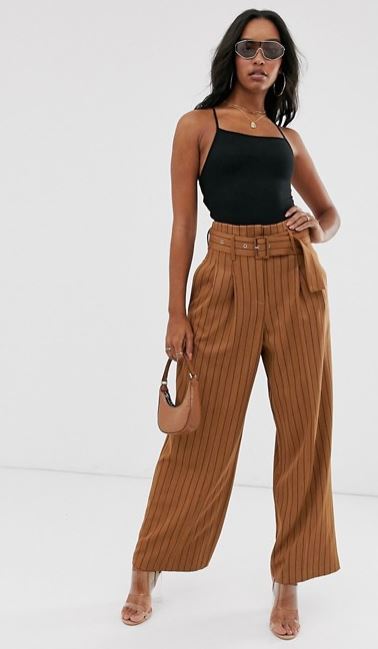 ASOS DESIGN belted wide leg trousers in pinstripe