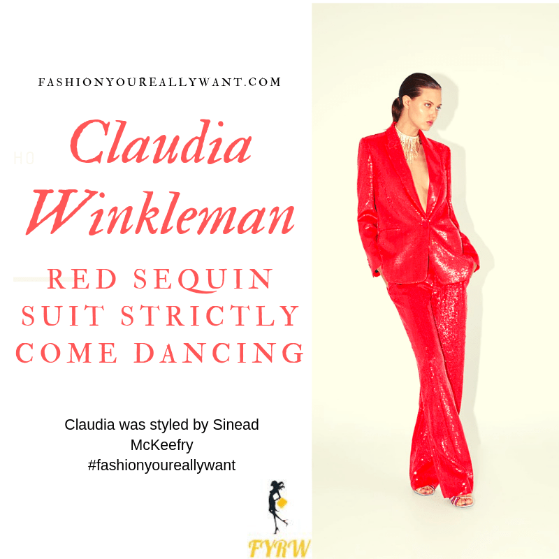 Claudia Winkleman Red Sequin Jacket Trousers Suit Strictly Come Dancing Launch August 2019