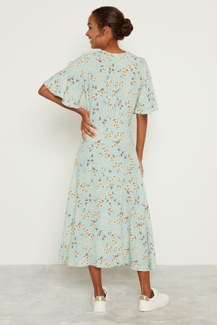 F&F Mint Daisy Print Midi Shirt Dress back view