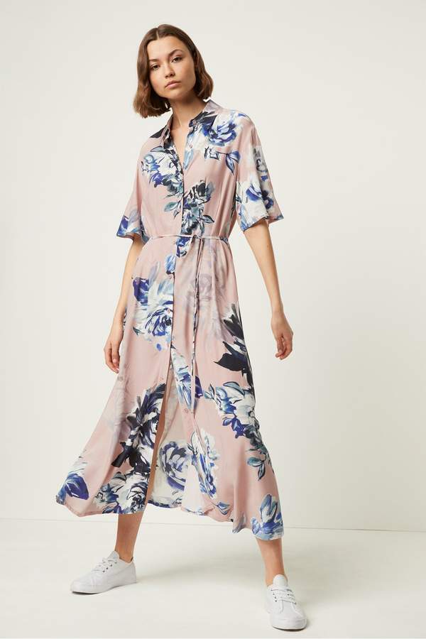 French Connection Corsetta Drape Maxi Shirt Dress