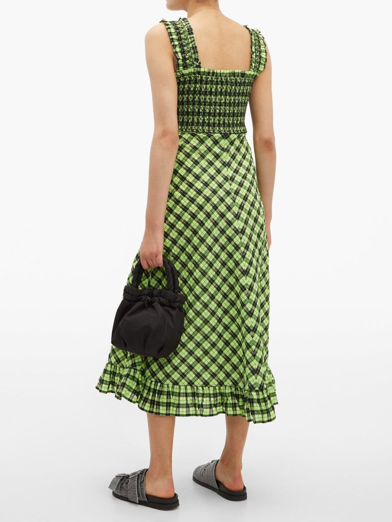 Ganni Checked Cotton Blend Midi Dress back view