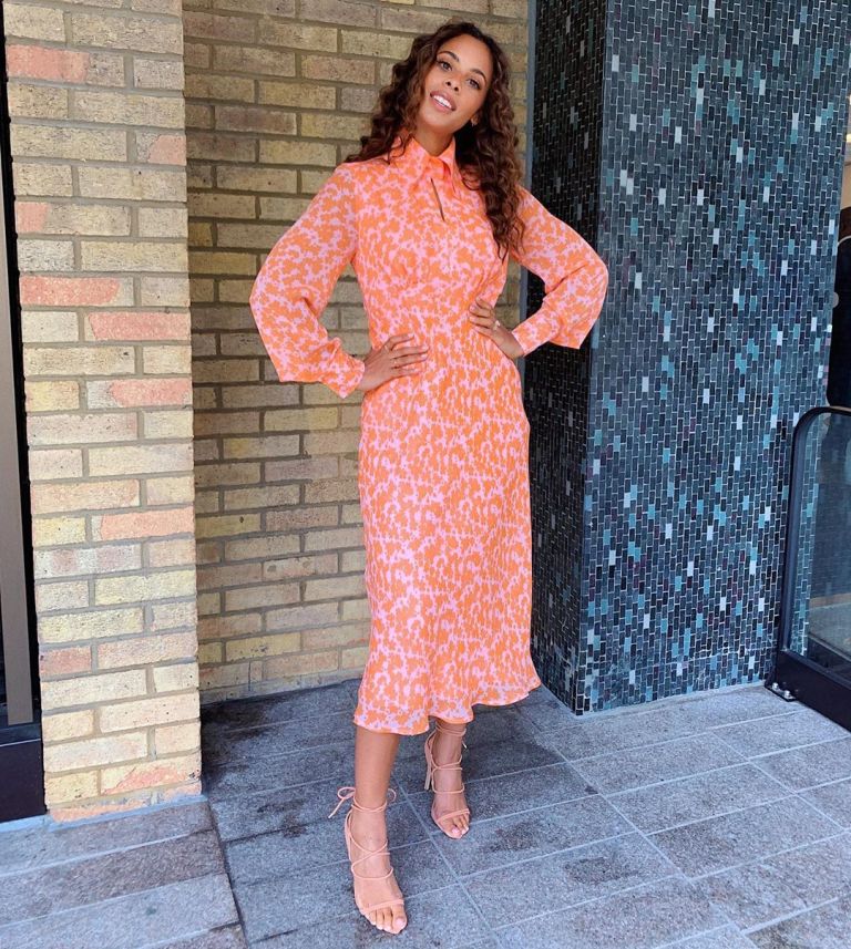 how to find Rochelle Humes This Morning outfit today pink and orange dress August 2019 Photo Rochelle Humes