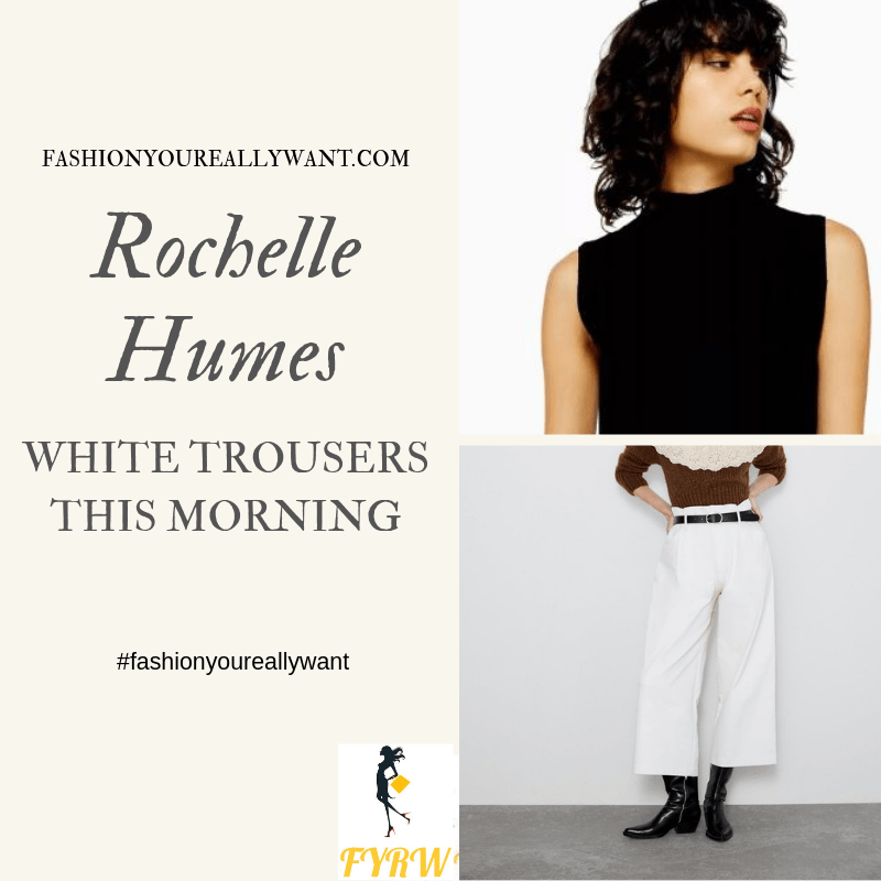 How to Find Rochelle Humes  This Morning outfit today sleeveless black top white high waist wide trousers blog August 2019