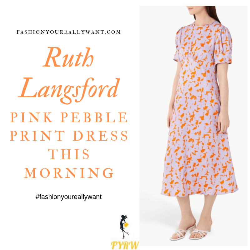 How to Find Ruth Langsford  This Morning outfit today pink satin dress with orange print short sleeves blog August 2019