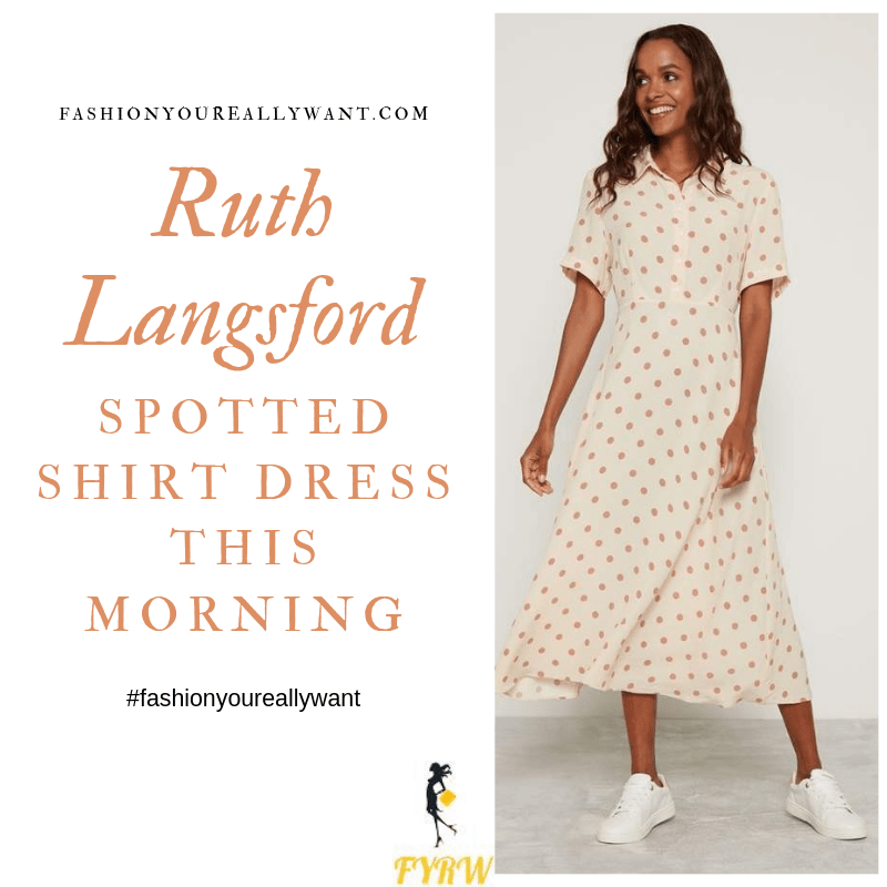 How to Find Ruth Langsford  This Morning outfit today cream neutral shirt dress with beige brown spot polka dot blog August 2019