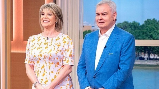 how to find Ruth Langsford This Morning outfit today pink and orange satin midi dress August 2019 photo ITV com