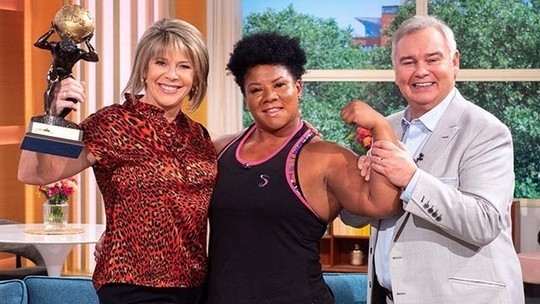 How to find Ruth Langsford this Morning outfit today red leopard animal print blouse black trousers August 2019 Photo ITV com