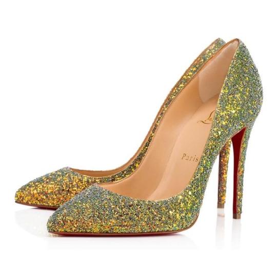 Louboutin Gold Pigalle Follies Glitter Dragonfly Pollen Stiletto Pumps