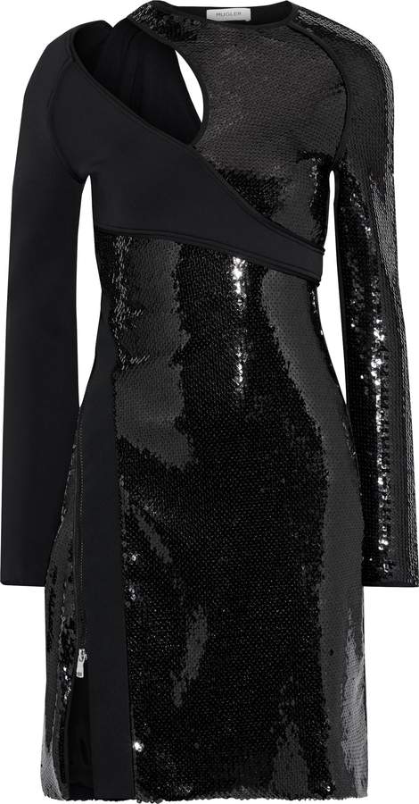 Mugler Cutout Sequin-embellished Satin-crepe Mini Dress