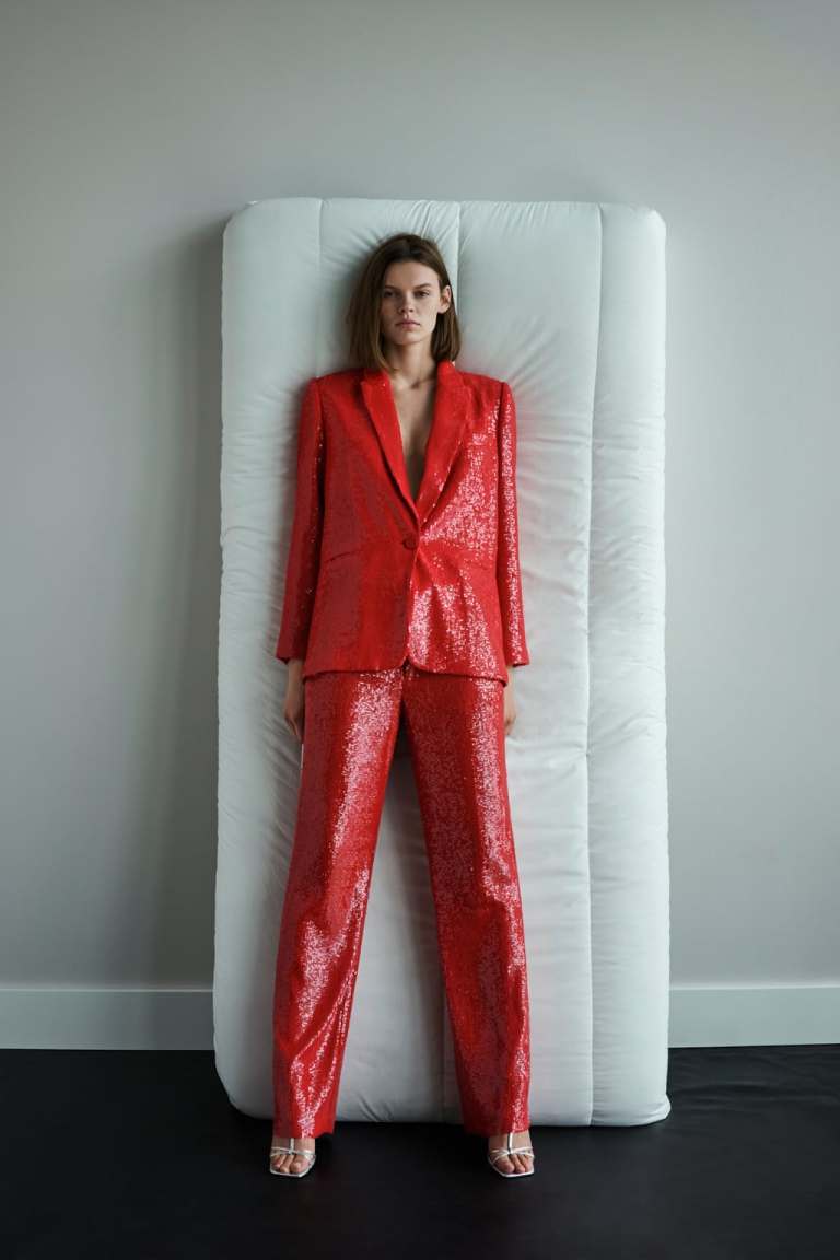 Zara red sequin suit