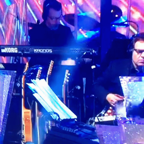 Claudia Winkleman pink shier grey sequin trousers Strictly September 2019