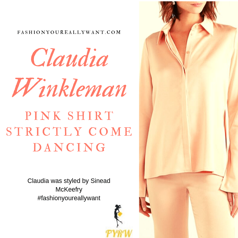 Claudia Winkleman Wore a Pink shirt and grey sequin trousers on the Strictly Come Dancing Week 2 Results Show September 2019 outfit blog