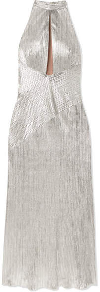 Galvan Halterneck Textured-lame Midi Dress