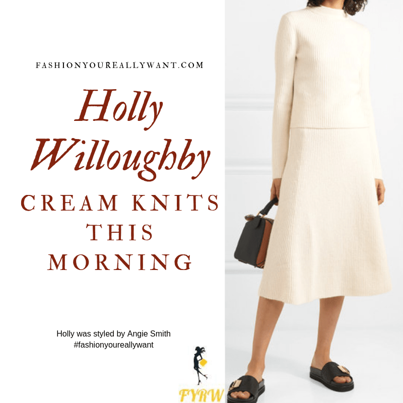 Holly Willoughby Wore a cream turtleneck top and matching skirt with nude suede court shoes on  This Morning today blog September 2019