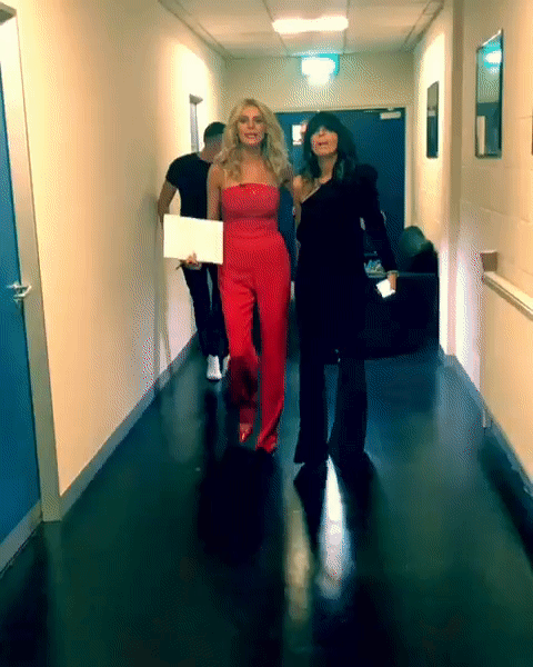 how to find Claudia winkleman black one shoulder jumpsuit Tess Daly red strapless jumpsuit Strictly week 1 September 2019 photo Sinead McKeefry.gif