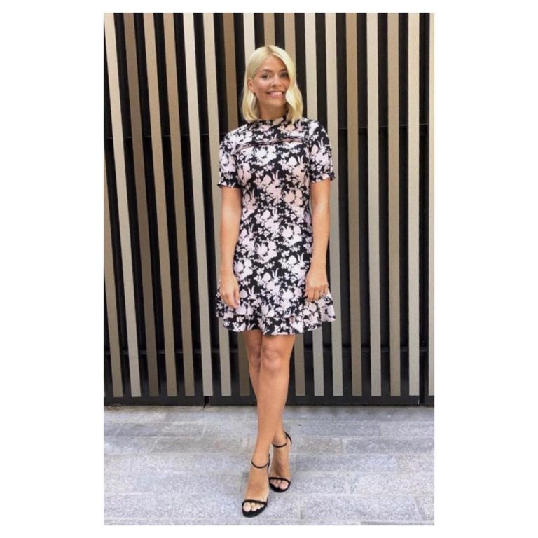 How to find Holly Willoughby This Morning outfit today black and white floral dress black sandals September 2019 Photo Holly Willoughby