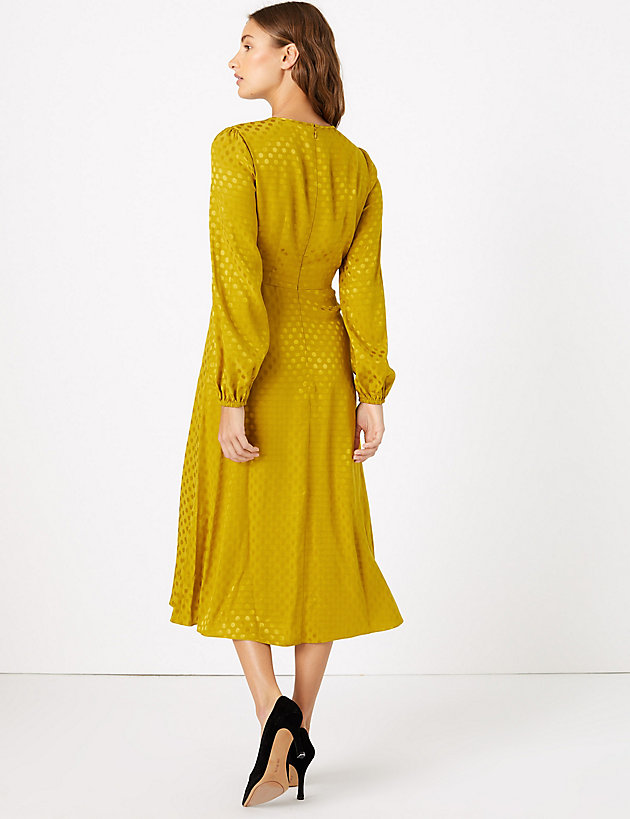 Jacquard Spot Fit & Flare Midi Dress back view