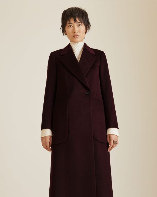 Jigsaw Long Maxi City Coat in plum rose
