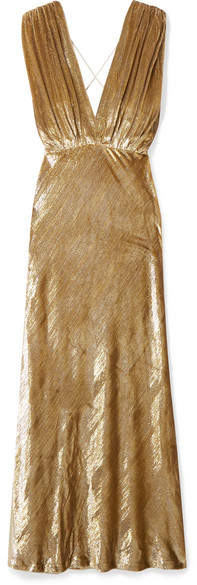 Mes Demoiselles Helen Draped Metallic Velvet Maxi Dress