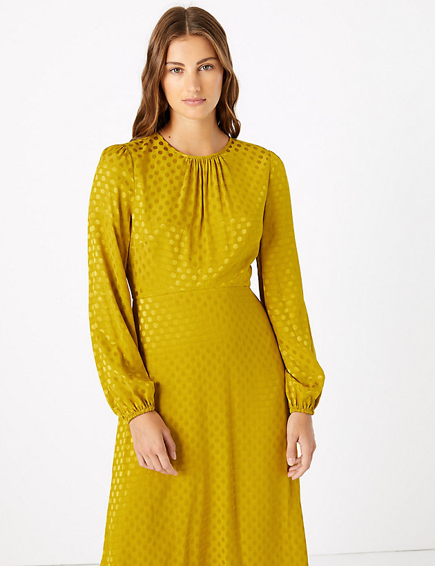 M&S collection Jacquard Spot Fit & Flare Midi Dress