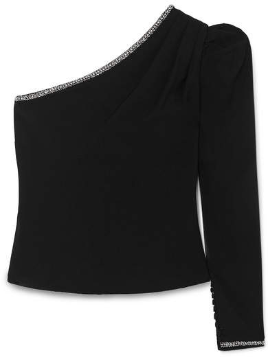 Self-Portrait - One-shoulder Embellished Crepe Top