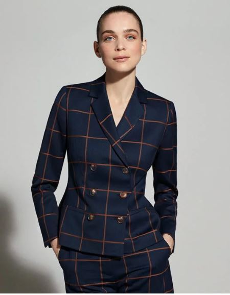 The Fold Astwood Jacket Toffee and Navy Check Wool