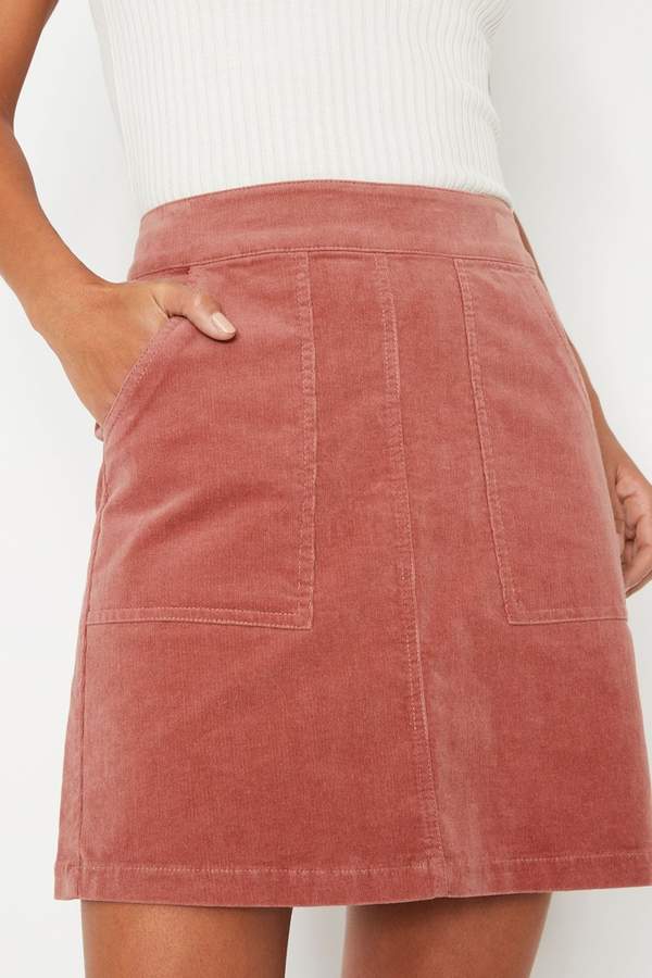 Warehouse Pink Cord Patch Pocket Skirt