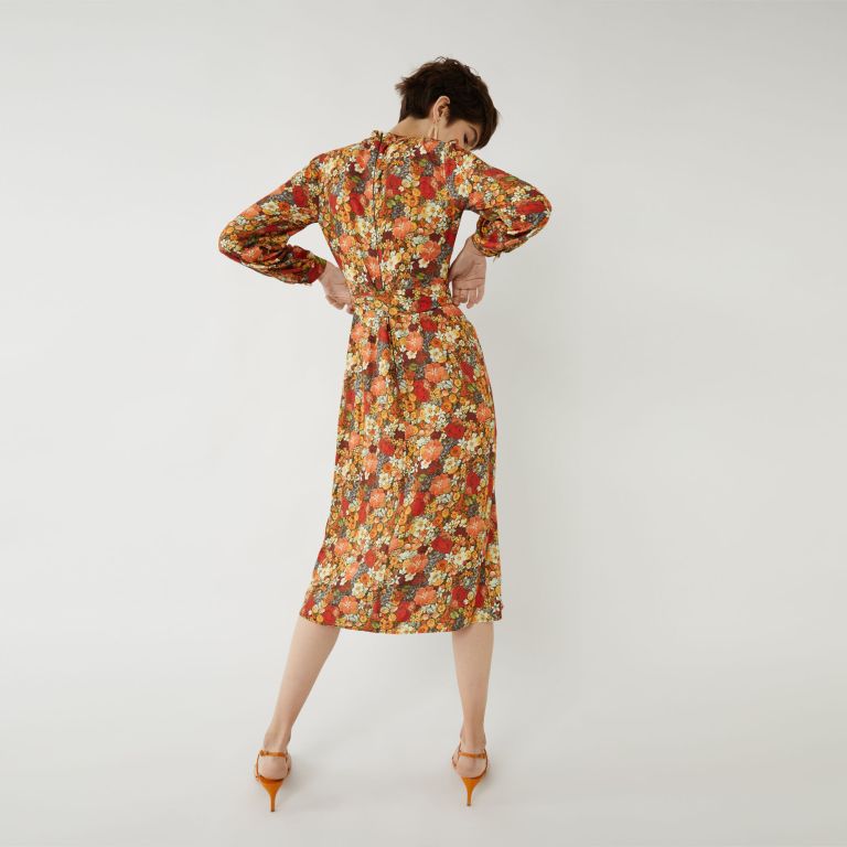 Warehouse RETRO FLORAL MIDI DRESS back view