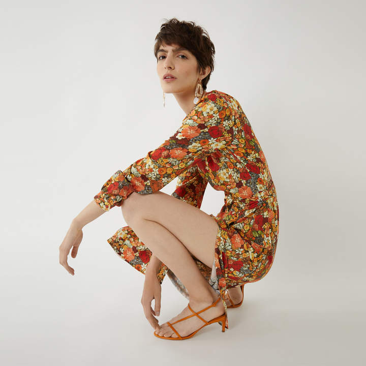Warehouse RETRO FLORAL MIDI DRESS