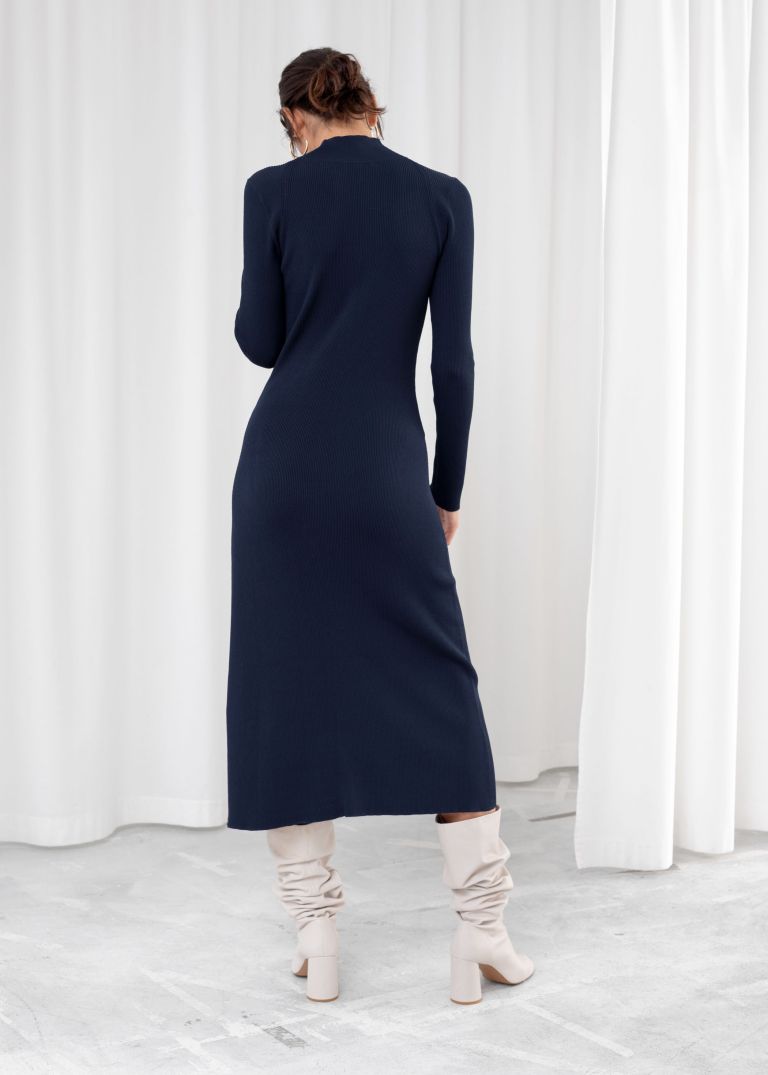 And other stories ribbed turtleneck midi dress back view