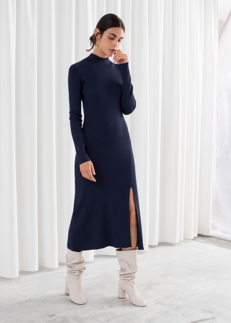 And other stories ribbed turtleneck midi dress