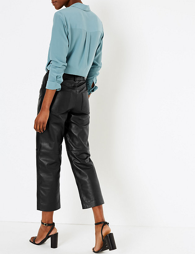 AutographMarks and Spencer Leather Cropped Straight Trousers back view