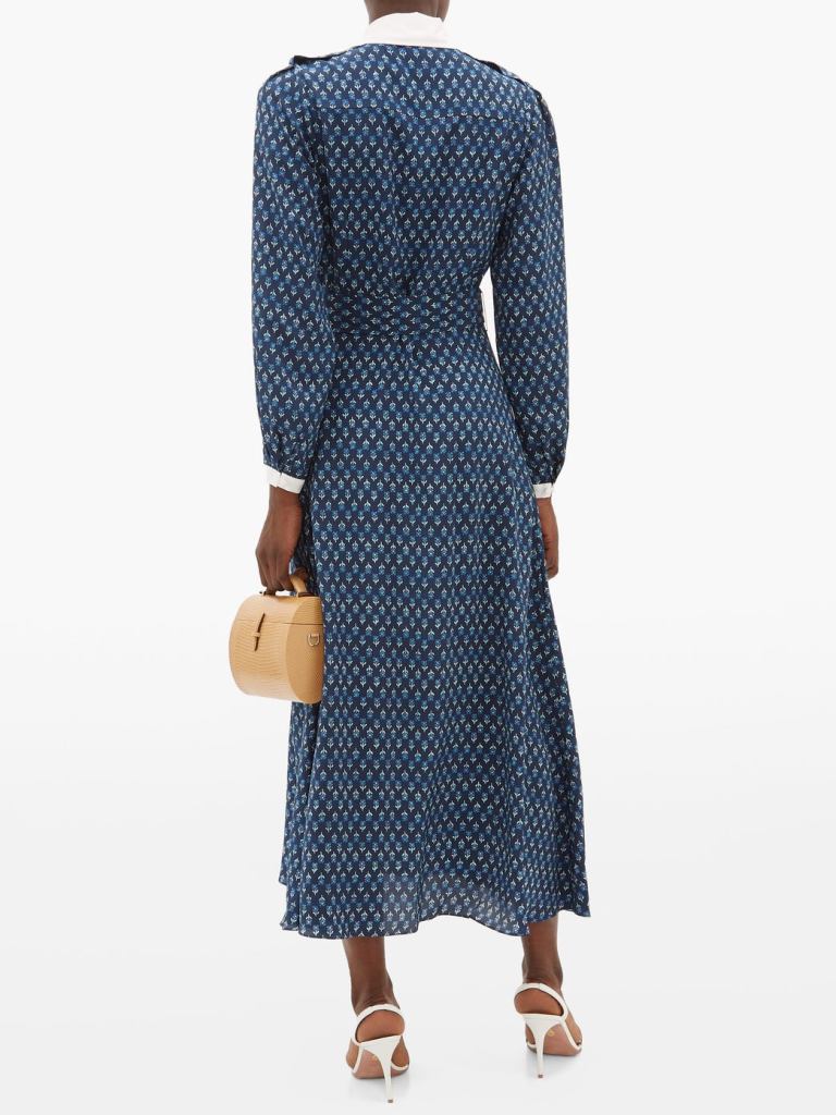 Beulah Shalini Floral Print Silk Midi Dress back view