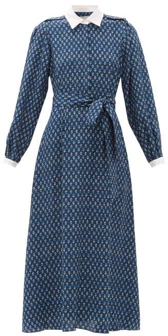 Beulah Shalini Floral Print Silk Midi Dress