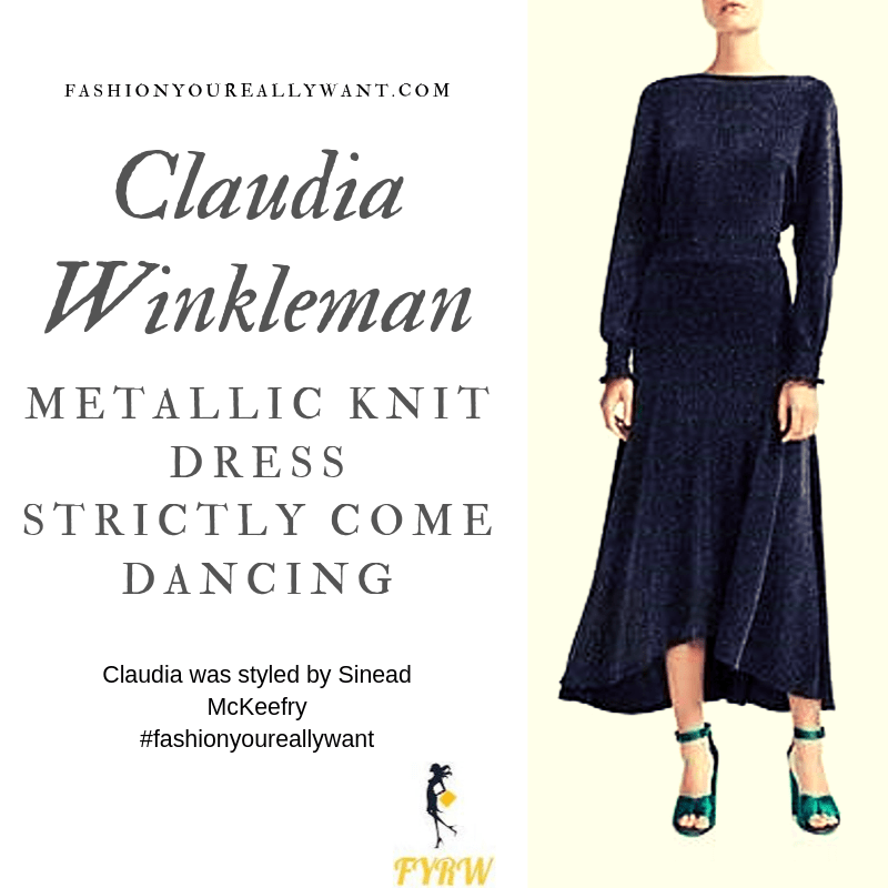 Claudia Winkleman Wore a black sparkle glitter metallic knit dress on Strictly Come Dancing Week 3 October 2019 outfit blog