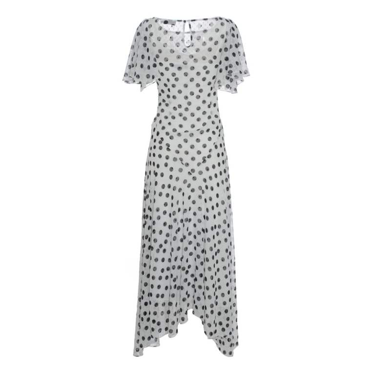 De La Vali Olivia White Polka Dot Viscose Maxi Dress back view
