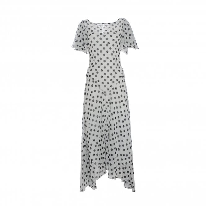 De La Vali Olivia White Polka Dot Viscose Maxi Dress