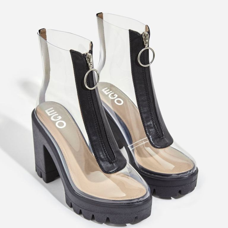Ego Pool Zip Detail Perspex Platform Ankle Boot In Black