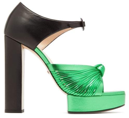Gucci Crawford Knotted Metallic Leather Platform Sandals
