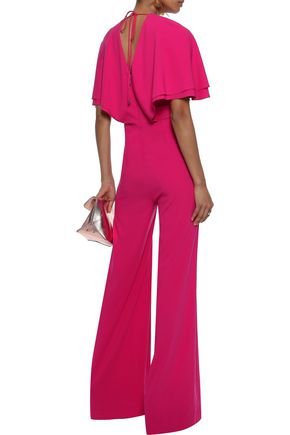 Halston Heritage Tie-back Layered Crepe Jumpsuit back view