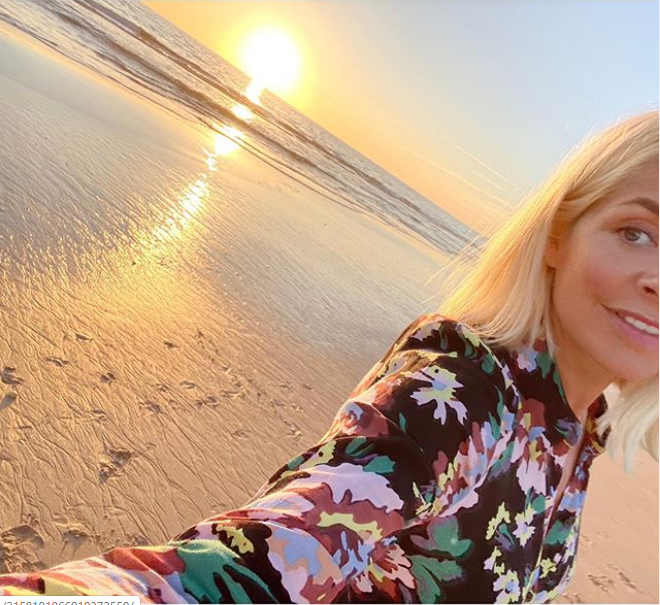 holly willoughby black floral shirt dress at the beach October 2019 Photo Holly Willoughby