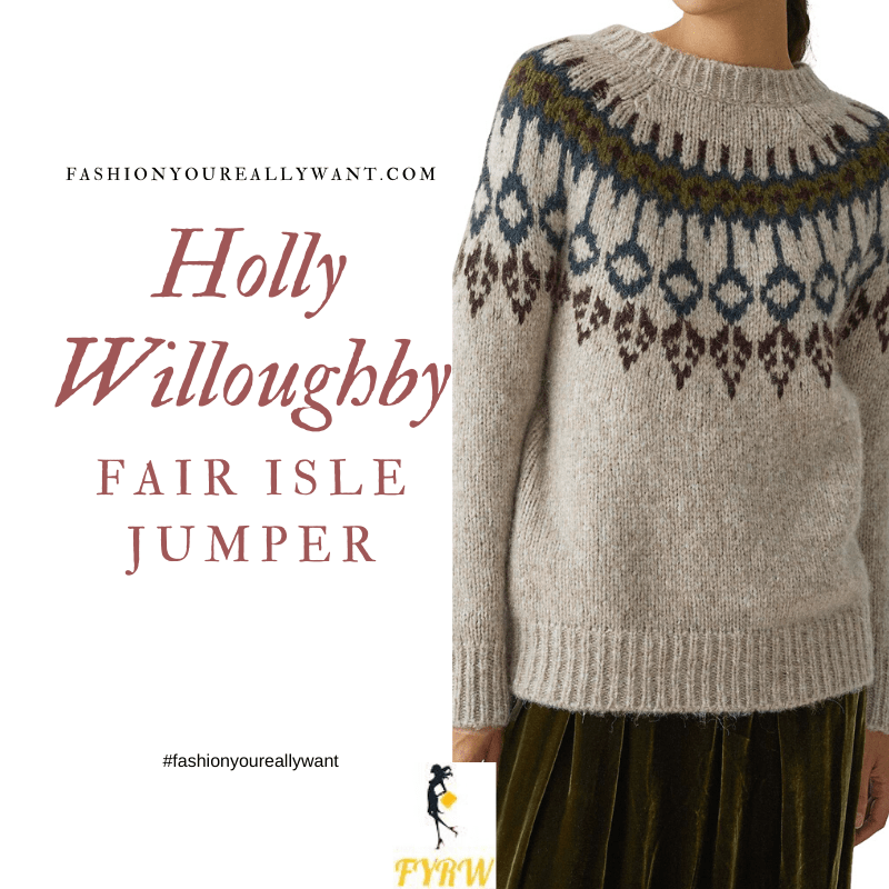 Holly Willoughby Wore a stone Fair Isle Jumper for Take Off Filming outfit blog October 2019