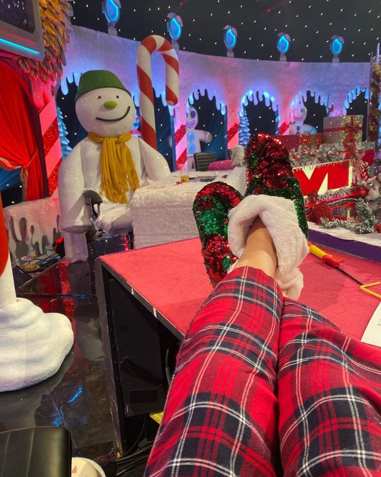 how to find Holly Willoughby red and green glitter slippers Celebrity Juice Christmas Special October 2019 Photo Holly Willoughby