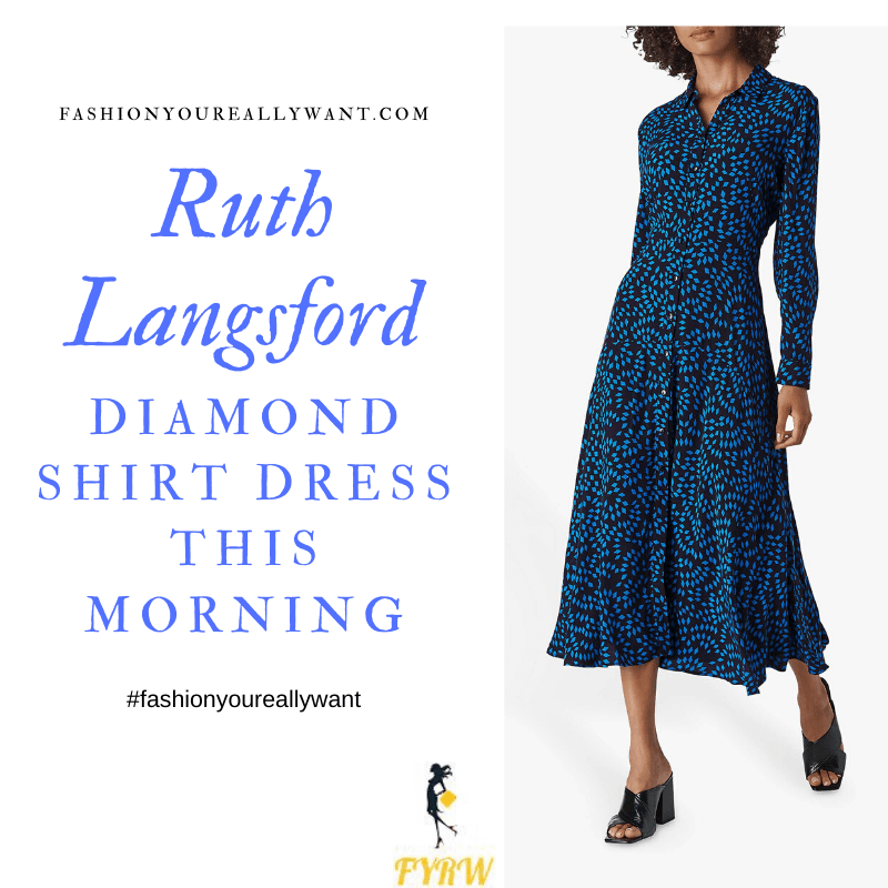 Ruth Langsford Wore This Black and blue diamond shirt dress on  This Morning today outfit blog October 2019