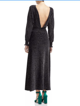 Maje Rio Metallic V-Back Midi Dress back view