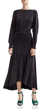 Maje Rio Metallic V-Back Midi Dress