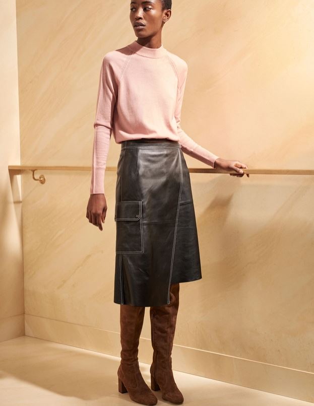 Me + Em Stepped Hem Leather Pencil Skirt